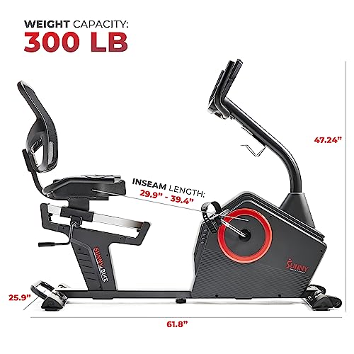 Sunny Health & Fitness Programmable Electro-Magnetic Resistance Recumbent Exercise Bike with 16 Levels of Resistance, 300 lbs Weight Capacity, and Bluetooth Connectivity with Exclusive SunnyFit™ App – SF-RB4850SMART