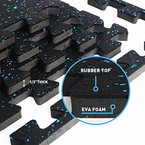 0.56 Inch Thick Gym Flooring for Home Gym with Rubber Top - 24 Sq Ft Interlocking Gym Floor Tiles - Workout Equipment Vibration Reduction Mats - 6 Pcs 24 x 24in Tile, Black & White