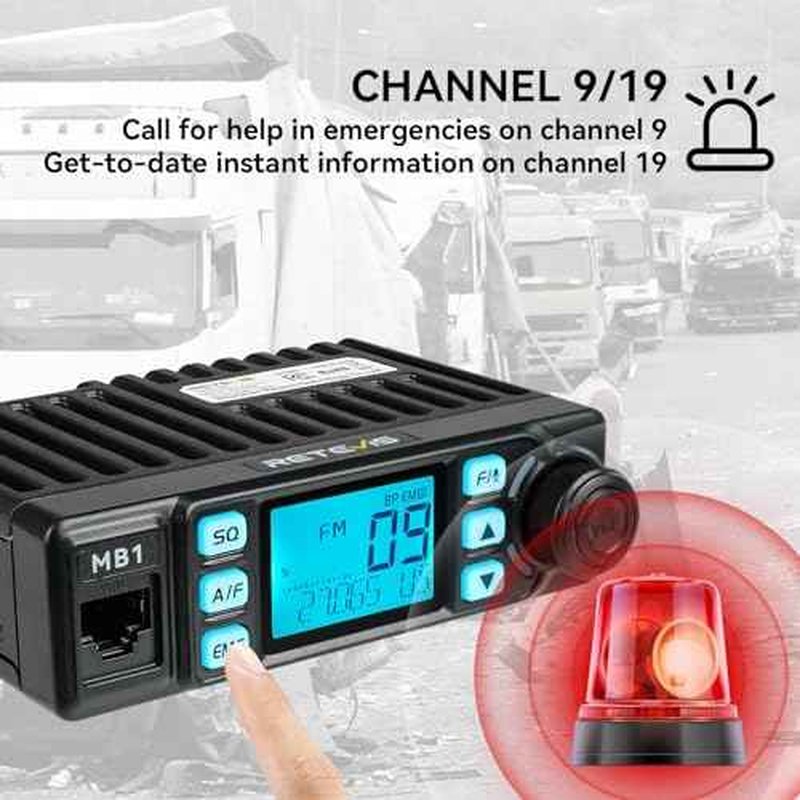 Retevis MB1 40 Channel CB Radio, Noise Cancellation Long Range Mobile Radio, with CB Antenna and Cigarette Lighter, Emergency Channel 9/19, 7-Color Screen, Auto-Scan, External Speaker Jack for Trucker