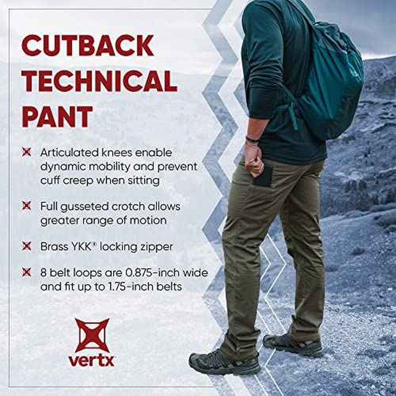 Vertx Men's Standard Cutback Technical Pants Tactical Gear with Pockets Lightweight Stretch Quick Dry Athletic Outdoor Pants