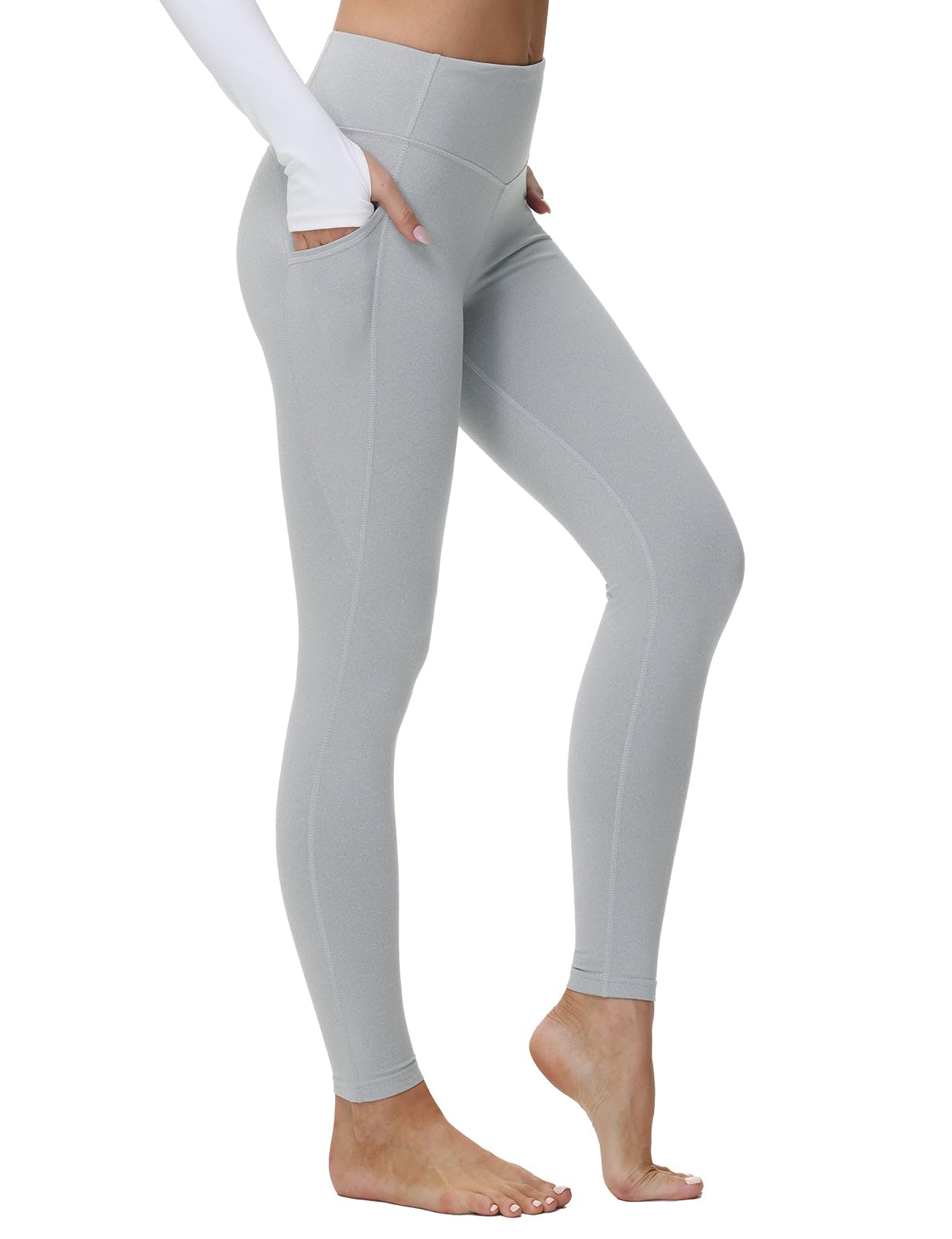 baleaf Women's Fleece Lined Leggings, High Waisted Light Heather Gray L