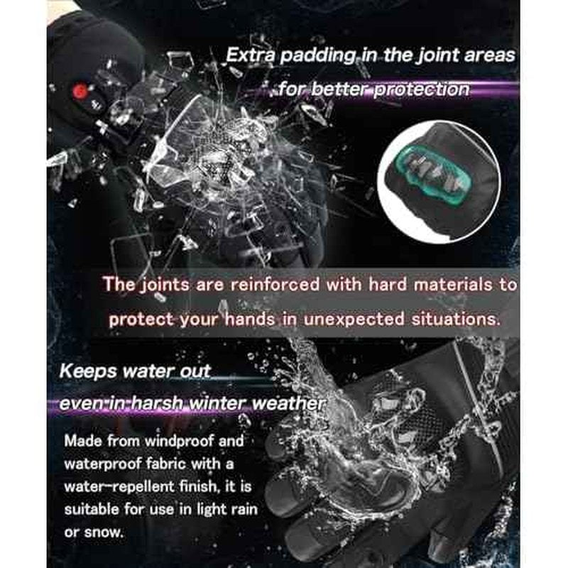 Heated Motorcycle Gloves Rechargeable 7.4V Battery for Men Women Touchscreen Waterproof Windproof for Winter Skiing Hunting Cycling Camping