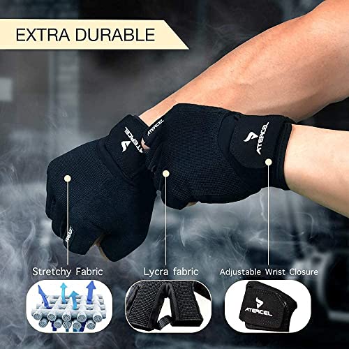 ATERCEL Workout Gloves for Men and Women, Exercise Gloves for Weight Lifting, Cycling, Gym, Training, Breathable and Snug fit (Black, L)