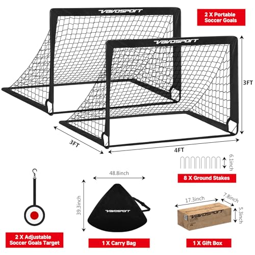 VAVOSPORT 2 Pack 4x3 FT Kids Soccer Goals with Targets - Portable Pop Up Backyard Set