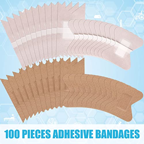 Sinmoe 100 Pieces Flexible Fabric Adhesive Bandages Knuckle and Fingertip Bandages Variety Pack for Wound Care Bulk Pack for First Aid Kits in 2 Sizes, 3 x 1.5 Inch, 1.8 x 2 Inch(Brown)