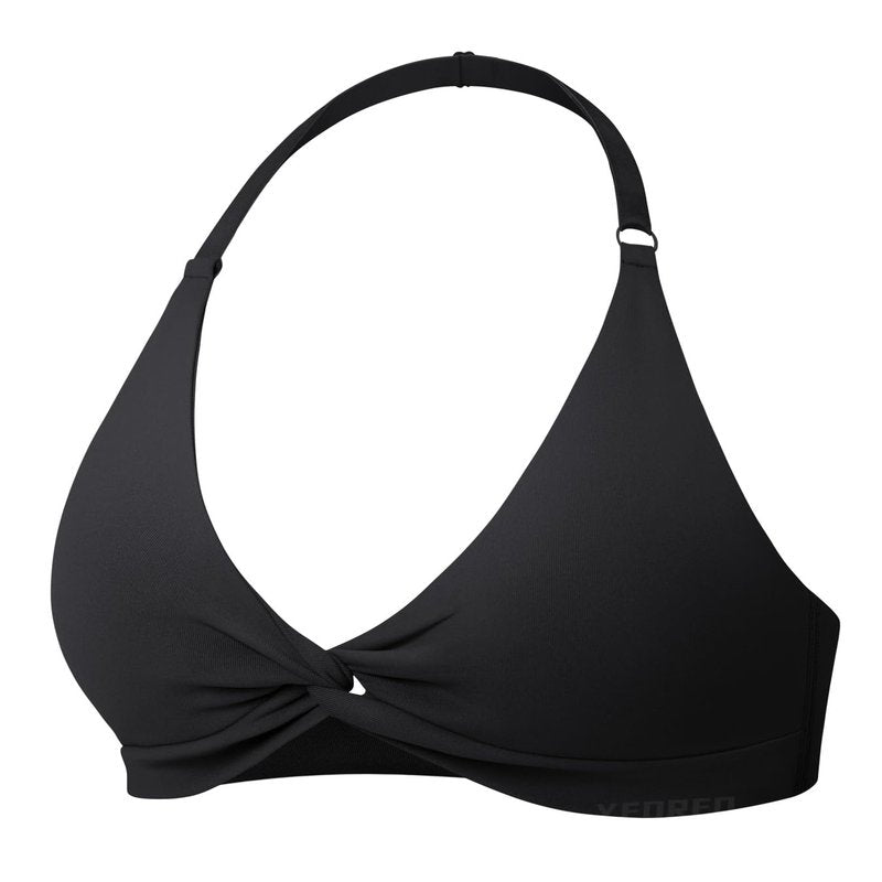 YEOREO Halter Sports Bras for Women Low Impact Removable Padded Adgustable Front Twist Deep V Bra Seamless Workout Gym Crop Tops Black M