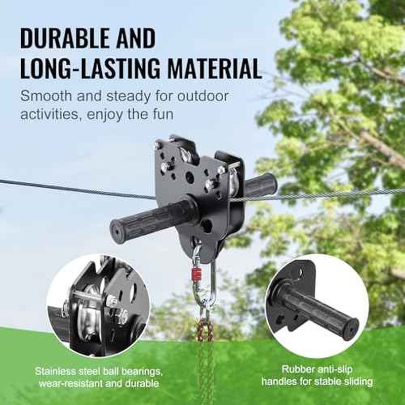 VEVOR Zip line Kits for Backyard£¬80ft Zip line Kit for Kids and Adult Up to 330 lb, Included Swing Seat, Ziplines Brake, and Steel Trolley, Outdoor Playground Equipment