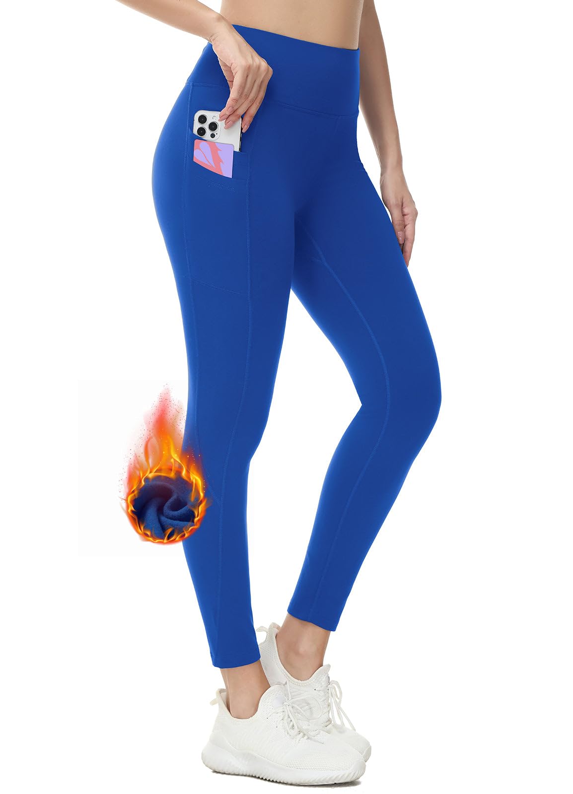 baleaf Fleece Lined Leggings Women Water Resistant 25" Petite Winter Warm Legging Thermal Running Tights Yoga Hiking Pants Blue XL