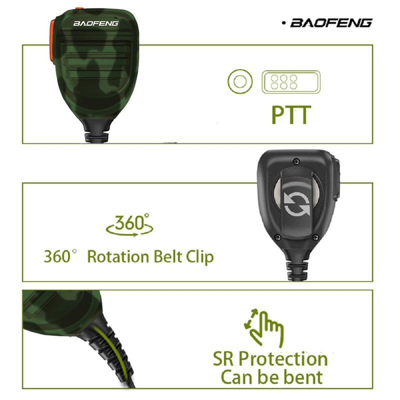 BAOFENG BF-F8HP Waterproof Microphone Speaker for Radio Handheld Mic Upgrade of Original BF Mic for GMRS GM-5RH 2Pin K Mic Camo Compatible with UV-K5 GRMS GM-5RH Radio
