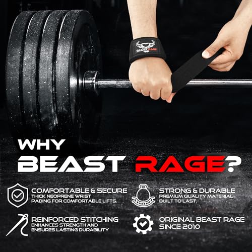 BEAST RAGE Lifting Straps for Weightlifting, Weight Lifting Straps Gym Power Workouts Lifting Wrist Straps Padded Cotton Men Women Support Lifters Deadlift Straps Hard Pull Exercise Straps