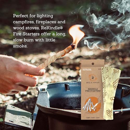Bee's Wrap ReKindle Natural Fire Starters - Made in USA Fire Starter from Organic Beeswax Wraps for Food - Safe for Indoor/Outdoor Use, Camping Supplies - Natural Firestarter Starts 25 Fires