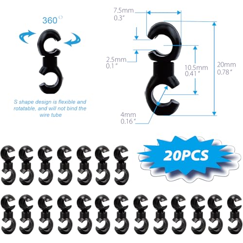 VANSIHO 20pcs Bike Brake Derailleur shift cables S Style Clip Roating S-Hook for MTB Bikes Road Bicycle Brake Line Guide Cross Line Clip-Set of Precision Clamps Black