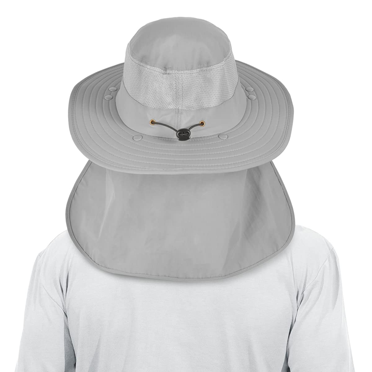 3 Pack Mens Outdoor Wide Brim Fishing Hat,UPF 50+ Sun Protection Cap with Face Neck Flap for Hiking & Garden (3 Pack-Light Grey)