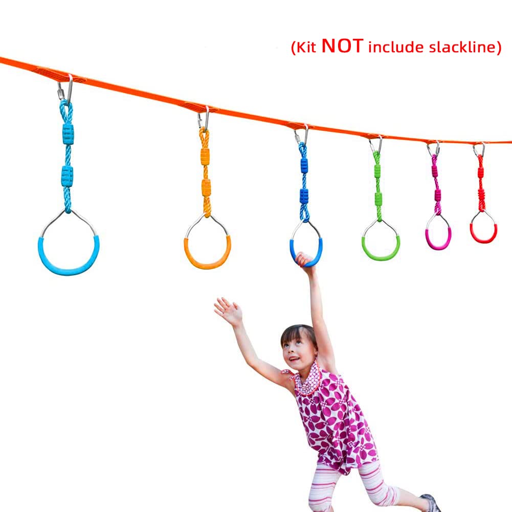 Fitness Gymnastic Rings Swing Monkey Bar Rings for Backyard Outdoor Indoor, Removable Ninja Warrior Accessories Playground Training Equipment Hanging Ninja Rope Rings for Jungle Home Gym (2 Orange)