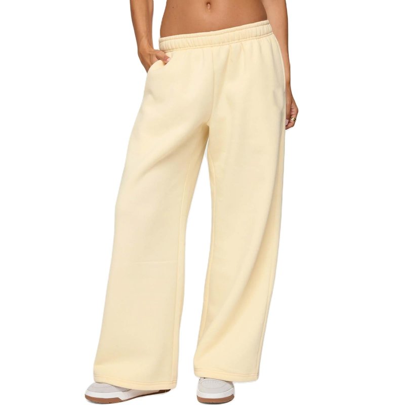 XBTCLXEBCO Wide Leg Sweatpants for Women Elastic Waist Baggy Lounge Track Pants Y2K Athletic Workout Joggers with Pockets (Light Yellow, S)