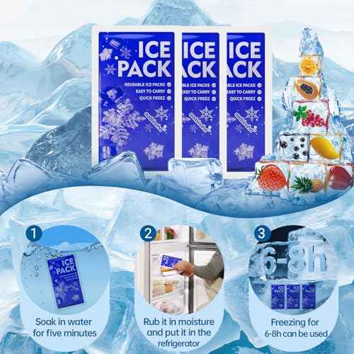 Dry Ice Packs for Shipping,Ice Packs for Lunch Boxes & Coolers,4.3x7.3in Long-Lasting Water Absorption Cold Packs,Food & Drinks Cooler Packs for Insulated Bags, Picnic, Travel,Camping