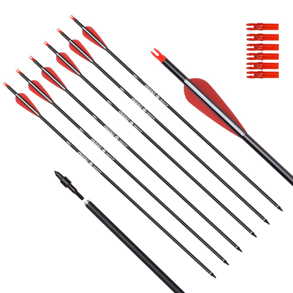 Archery Carbon Arrow Hunting Target Practice Arrows 28 Inch with Removable Tips for Compound & Recurve Bow 500 Spine 6PCS