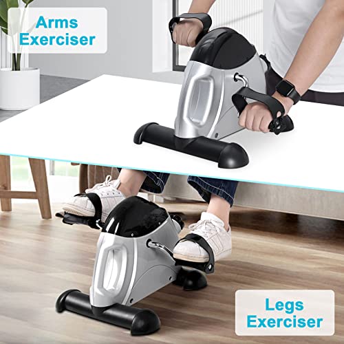 himaly Mini Exercise Bike, Under Desk Bike Pedal Exerciser Portable Foot Cycle Arm & Leg Peddler Machine with LCD Screen Displays