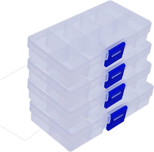 Jewelry Organizer Box - 4 Pcs Adjustable Clear Plastic Divider Storage | 10 Grids, 5" x 2.5", White