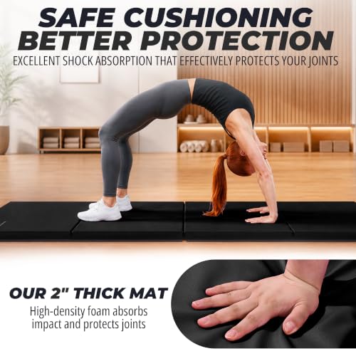 Black HulkFit 4x8 Folding Gymnastics Mat - 2 Inch Thick Tumbling Floor for Home Gym