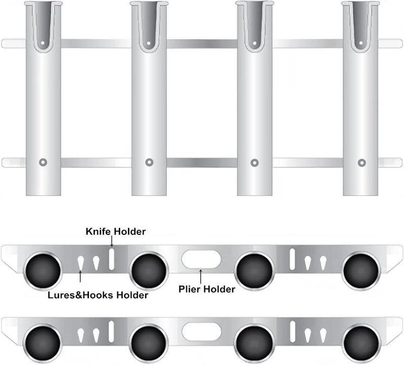 Fishing Rod Holder Rack - Wall Mounted 4-Pole Tubes for Organized Storage | Black Finish