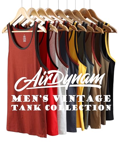 AIRDYNAM Mens Tank Top Soft Lightweight Gym Workout Beach Casual Sleeveless Muscle Shirts GOLD/NAVY M