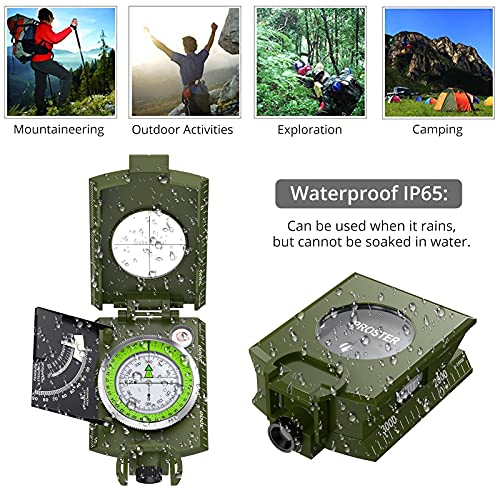 Proster IP65 Hiking Compass Waterproof Compass - Metal Compass Camping Compass with Sighting Clinometer with Carry Bag for Camping Hunting Hiking