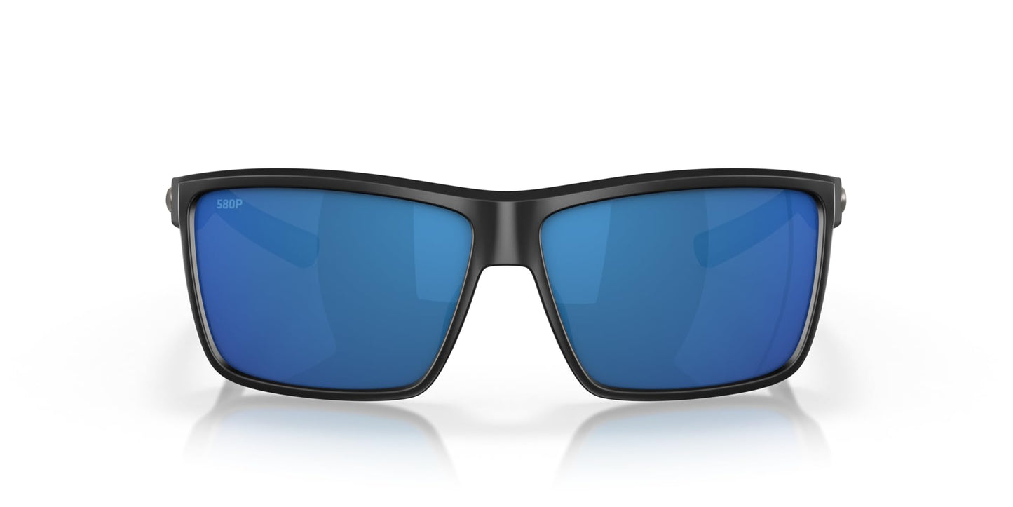 Costa Man Sunglasses Matte Black Frame, Blue Mirror Lenses, 60MM