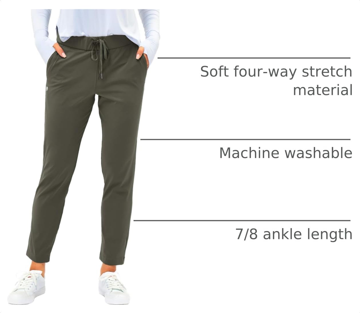G Gradual Women's Pants with Deep Pockets 7/8 Stretch Sweatpants for Women Athletic, Golf, Lounge, Work (Olive Green, Small)