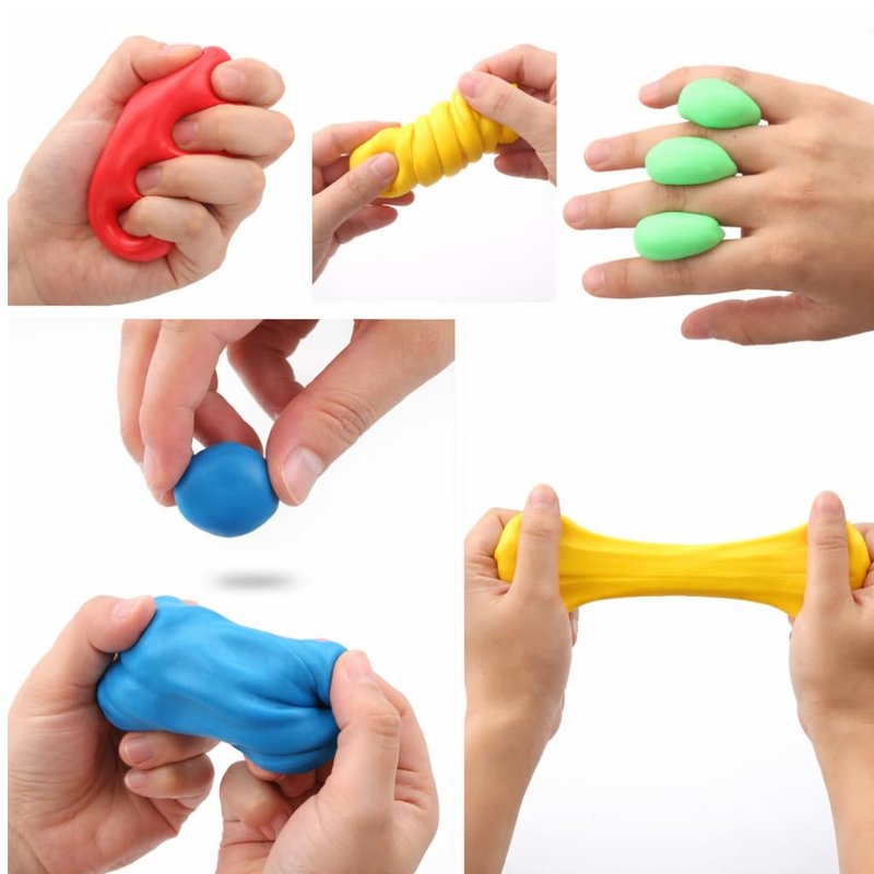 EQMED Therapeutic Hand Exercise Putty Set, 6 Resistance Levels, Non-Toxic Silicone for Hand Therapy, Stress Relief