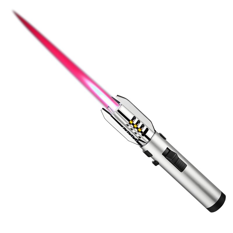 Large Torch Lighter, Windproof Butane Lighters with Flame Adjustable, Refillable, Jet Flame, Flame Switch Lock, Cool Lighter for Men.(Gas Not Include) (Argent)