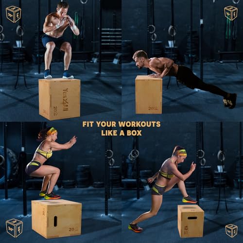 Yes4All 3 in 1 Wooden Plyo Box, Plyometric Box for Home Gym and Outdoor Workouts - 20x18x16"