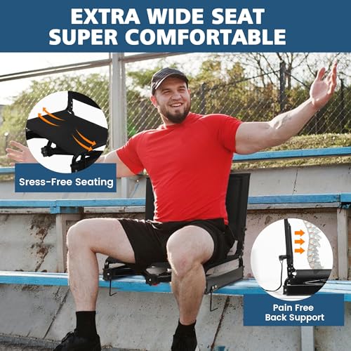 HUTMANG Stadium Seats with Back Support,Bleacher Chairs with Back and Cushion,Folding Stadium Seats for Bleachers,Extra Wide Stadium Chairs with Comfty Reclining Back,Bleacher Seat for Sporting Events