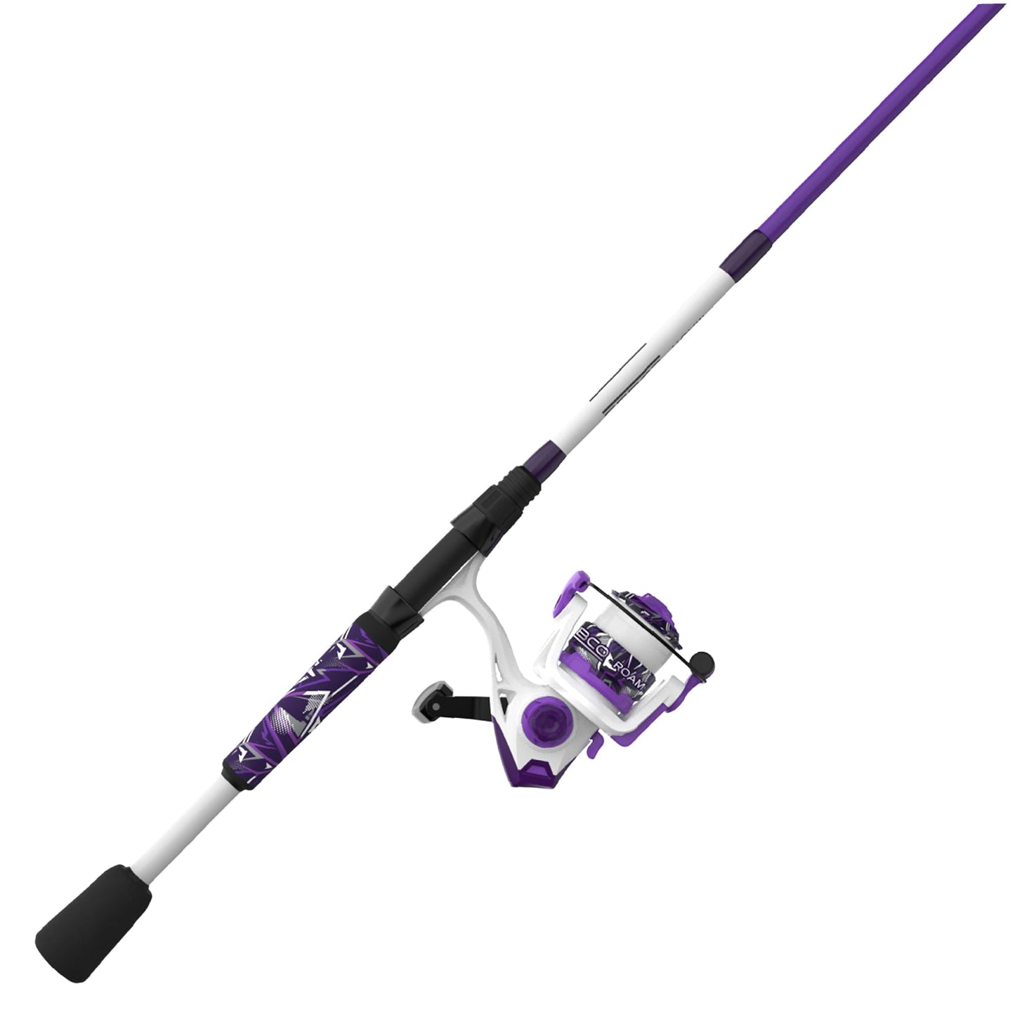 Zebco Roam Spinning Reel and Fishing Rod Combo, 6-Foot 2-Piece Fiberglass Rod, Split ComfortGrip Handle, Size 20 Reel, Reversible Retrieve, Purple