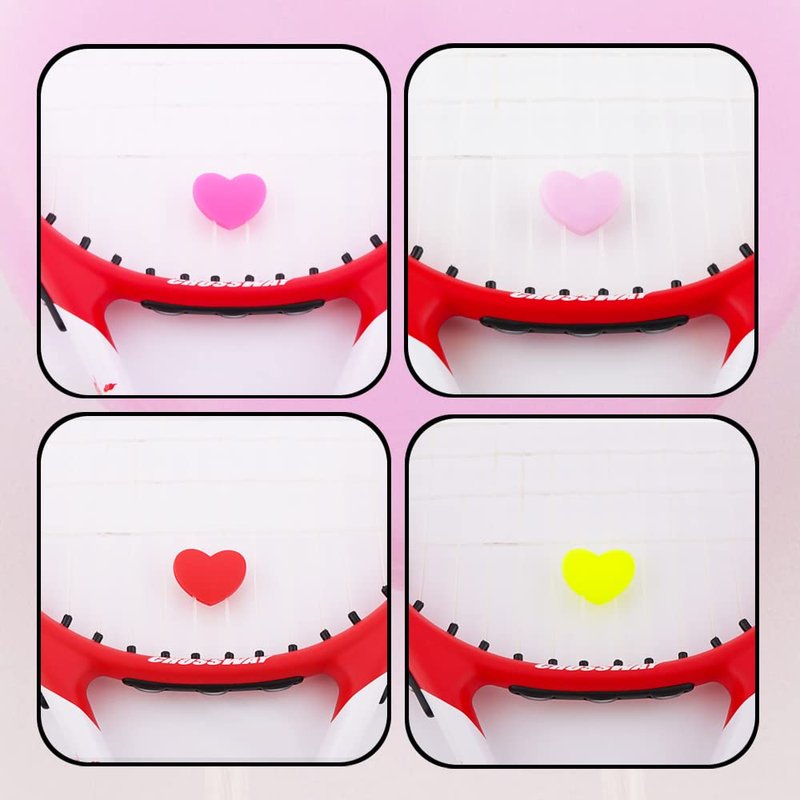 DQITJ 8 Pack Tennis Racquet Dampeners, Heart Shape Rubber Tennis Racket Damper Shock Absorber, Tennis Vibration Dampener with 4 Colors
