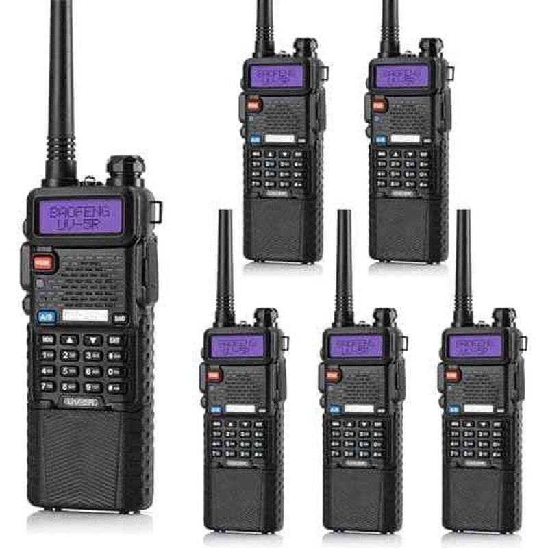Baofeng UV-5R Dual Band Two Way Radio Handheld Ham Radio Long Range Walkie Talkies Pack of 6 for Hiking Camping Hunting Skiing Trip(Black) with 3800mAh Battery