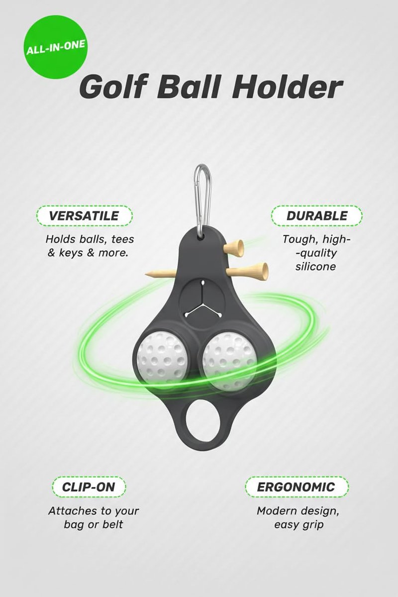 Stroke & Distance Silicone Golf Ball Holder – Golf Ball Caddie, Clip‑On Golf Bag Accessory for Balls, Tees, Keys & Towels, Durable Multi‑Use Organizer