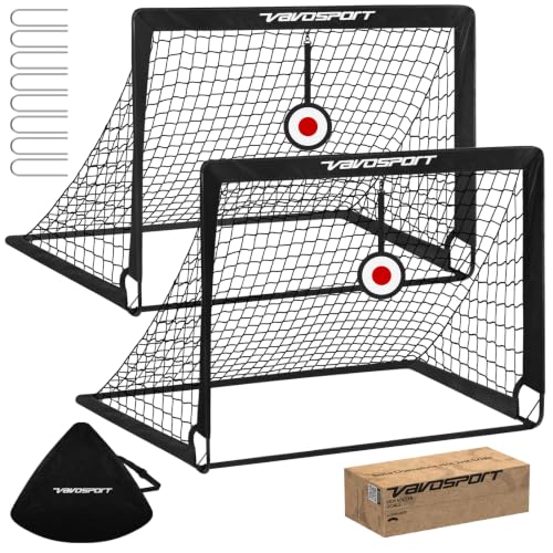 VAVOSPORT 2 Pack 4x3 FT Kids Soccer Goals with Targets - Portable Pop Up Backyard Set