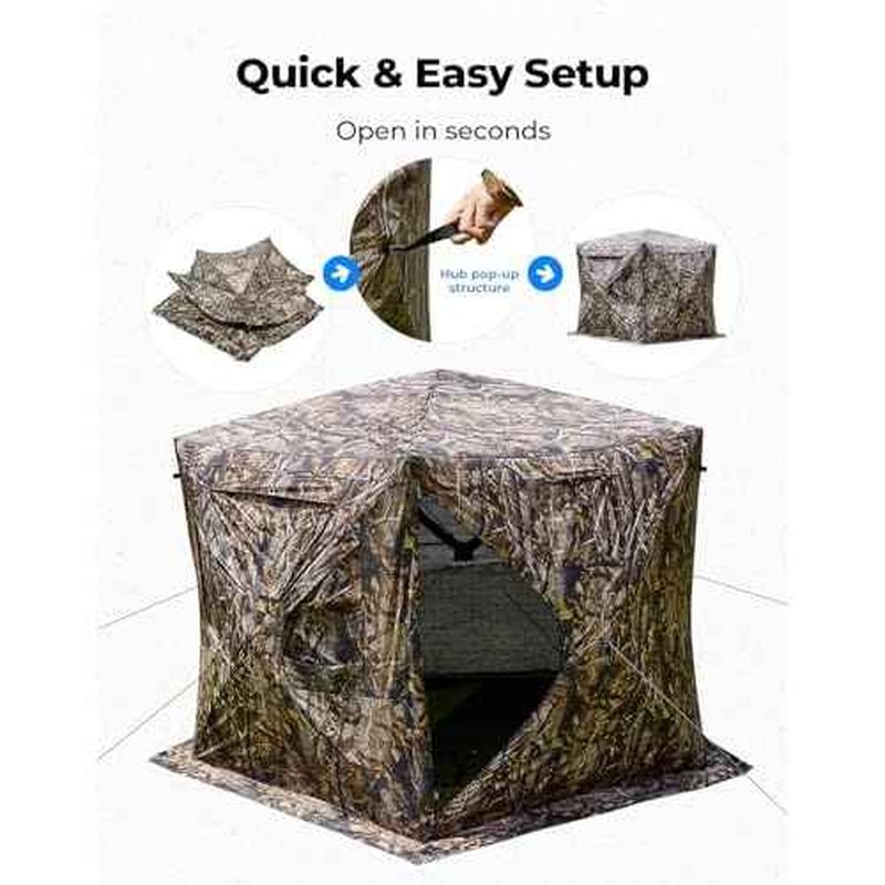 KEMIMOTO Hunting Blinds Ground for Turkey 3-4 Person, 270 Degree See Through with Removable Waterproof Rain Cover and Camouflage Straps, Pop Up Hunting Tent with Safety Reminder Markings (9ft Size)