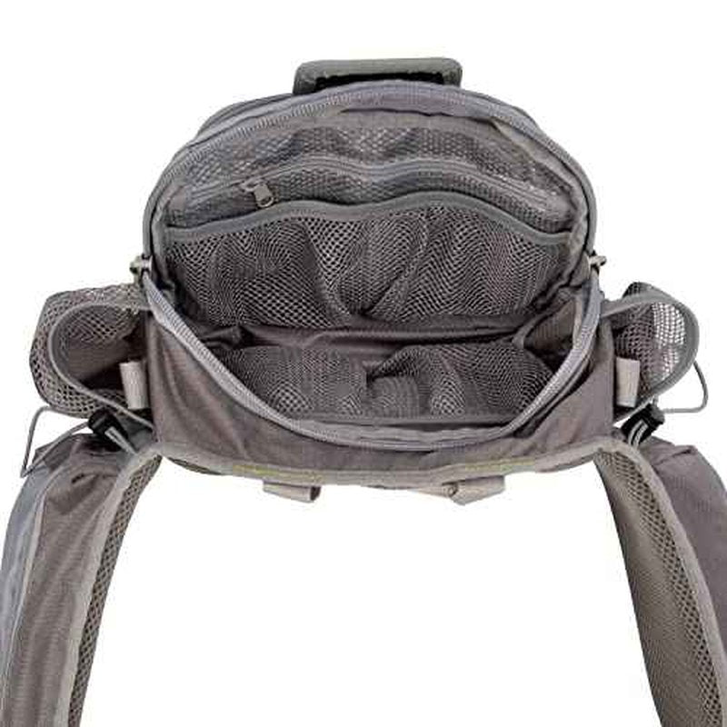 Allen Company Eagle River Lumbar Fly Fishing Pack - Holds 6 Fly Boxes, Zip?Down Workstation, Waist Bottle Pockets, Durable Outdoor Waist Pack - Gray/Lime and Olive Green