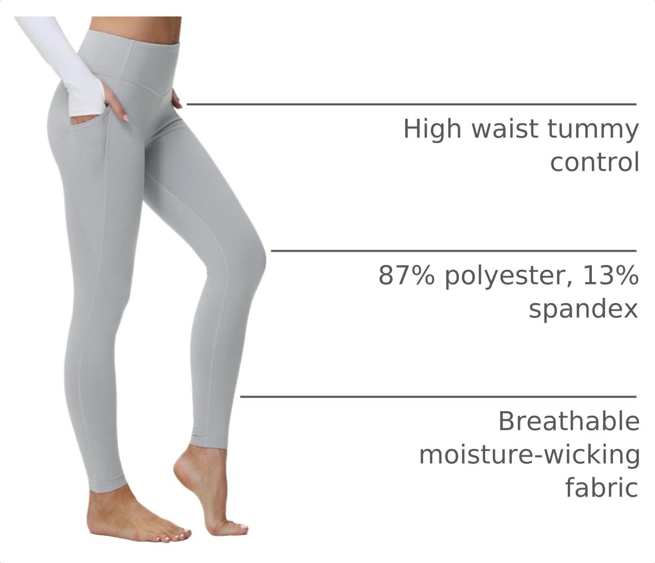 baleaf Women's Fleece Lined Leggings, High Waisted Light Heather Gray L
