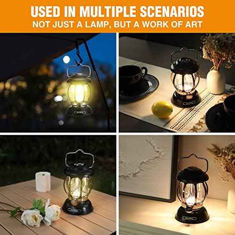 EverBrite Camping Lantern Rechargeable, Retro Metal Camping Light, 4400mAh Battery Powered Hanging Vintage Camping Lamp, 3 Light Modes, Outdoor Tent Light, Emergency Lantern for Power Outage - Black