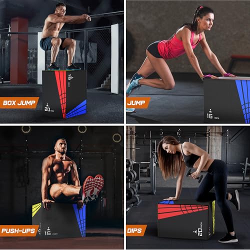 GIKPAL 3-in-1 Adjustable Plyo Box,Plyometric Jump Box with Heavy Duty High Density Foam Core and Anti-Slip Surface,Multiple Sizes,Perfect Box Jumps for Home Gym Fitness Enthusiasts,Up to 440lb Capacity (14"×16"×20"(21LB))