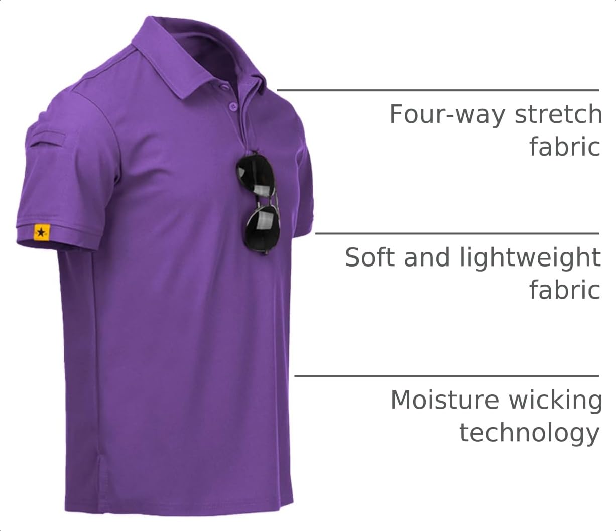 ZITY Mens Polo Shirt Short Sleeve Sports Tactical T-Shirt Athletic Golf Polos Daily Casual Stylish Collared Shirts for Men Violet 4X-Large