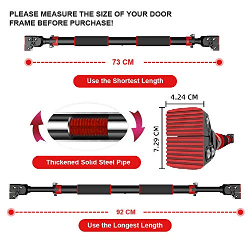 HANDSONIC Pull Up Bar for Doorway, No Screws Required Chin Up Bar Adjustable Dip Bars for Home Gym Exercise Fitness Up to 440 LBS