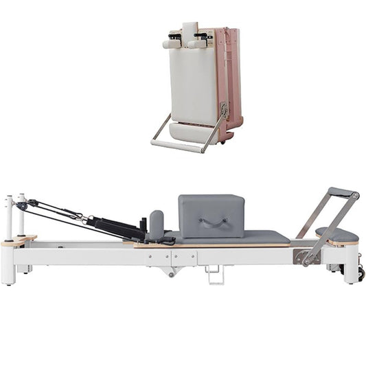 Pilates Reformer,Foldable Pilates Machine Equipment for Home and Studio Cardio Fitness Rebounder Suitable for Beginners and Intermediate Users (White)