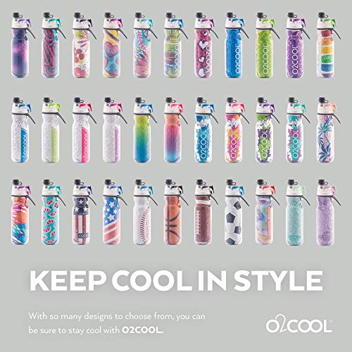 O2COOL Mist 'N Sip Misting Water Bottle 2-in-1 Mist And Sip Function With No Leak Pull Top Spout Sports Water Bottle Reusable Water Bottle - 20 oz (Pink Palm Tree)