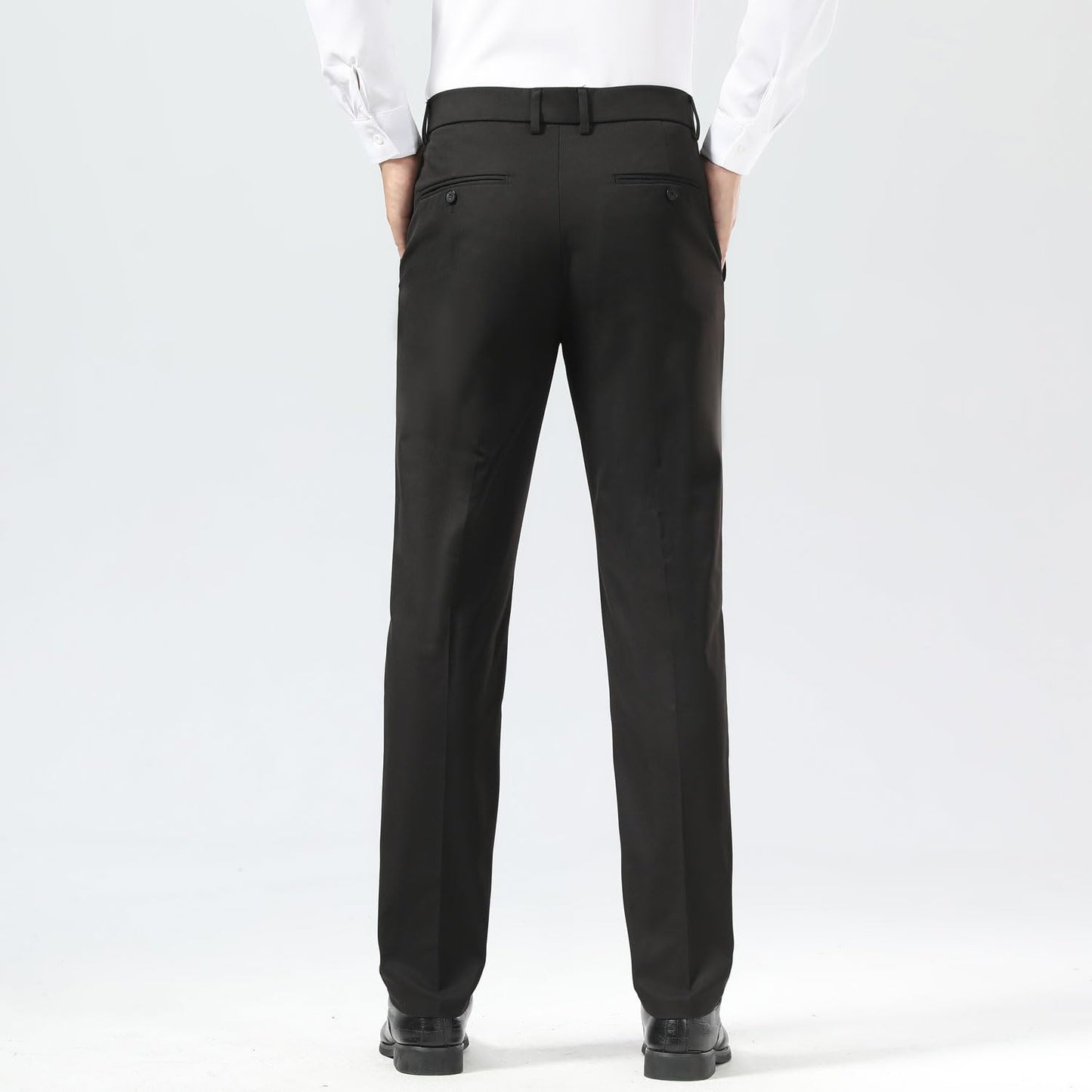 Plaid&Plain Men's Dress Pants Slim Fit Stretch Khaki Pants Wrinkle Free 8802 Black 34x28