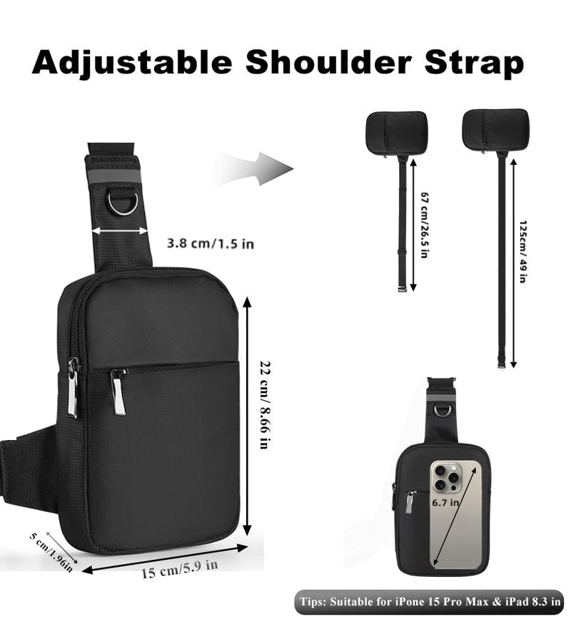 BROADREAM Mini Mens Sling Bag, Waterproof Crossbody Sling Bags with Adjustable Strap & RFID Blocking, Lightweight Casual Phone Chest Shoulder Bag for Travel Hiking (Black)