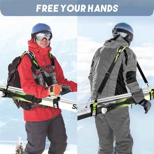 Hikeen Ski Carrier Straps, Poles and Boot Skis Straps with Adjustable Anti-Slip Shoulder Slings & Metal Buckle and Swivel Hook for Men Women Kids